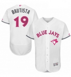 Mens Majestic Toronto Blue Jays 19 Jose Bautista Authentic White 2016 Mothers Day Fashion Flex Base Jersey 