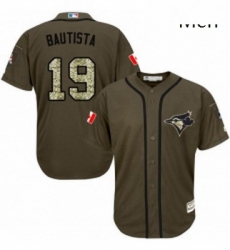 Mens Majestic Toronto Blue Jays 19 Jose Bautista Replica Green Salute to Service MLB Jersey