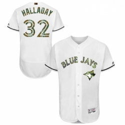 Mens Majestic Toronto Blue Jays 32 Roy Halladay Authentic White 2016 Memorial Day Fashion Flex Base Jersey 