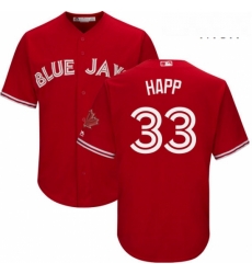 Mens Majestic Toronto Blue Jays 33 JA Happ Replica Scarlet Alternate Cool Base MLB Jersey