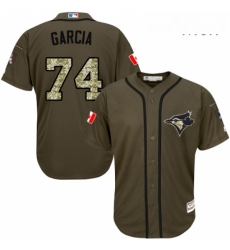 Mens Majestic Toronto Blue Jays 74 Jaime Garcia Replica Green Salute to Service MLB Jersey 