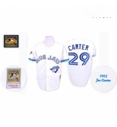 Mens Mitchell and Ness Toronto Blue Jays 29 Joe Carter Replica White Throwback MLB Jersey