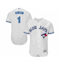 Mens Toronto Blue Jays 1 Alen Hanson White Home Flex Base Authentic Collection Baseball Jersey