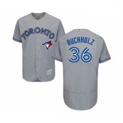 Mens Toronto Blue Jays 36 Clay Buchholz Grey Road Flex Base Authentic Collection Baseball Jersey