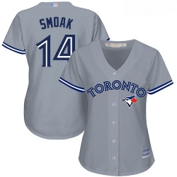 Blue Jays #14 Justin Smoak Grey Road Women Stitched Baseball Jersey