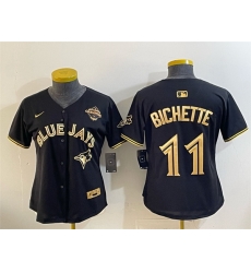 Women Toronto Blue Jays 11 Bo Bichette Black Gold 2025 American League Champions Limited Stitched Baseball Jersey 