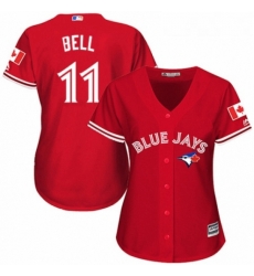 Womens Majestic Toronto Blue Jays 11 George Bell Replica Scarlet Alternate MLB Jersey 