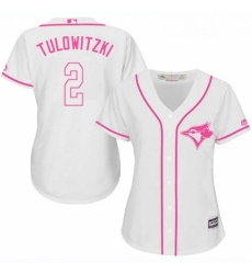 Womens Majestic Toronto Blue Jays 2 Troy Tulowitzki Authentic White Fashion Cool Base MLB Jersey