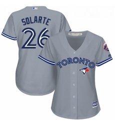 Womens Majestic Toronto Blue Jays 26 Yangervis Solarte Replica Grey Road MLB Jersey 