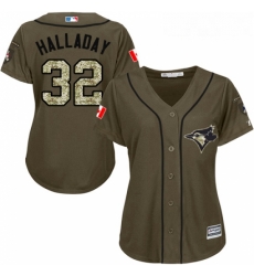 Womens Majestic Toronto Blue Jays 32 Roy Halladay Authentic Green Salute to Service MLB Jersey