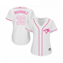 Womens Toronto Blue Jays 36 Clay Buchholz Replica White Fashion Cool Base Baseball Jersey 