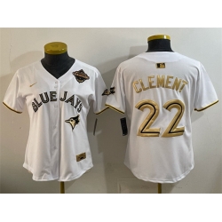 Youth Toronto Blue Jays 22 Ernie Clement White Gold 2025 American League Champions Limited Stitched Baseball Jersey