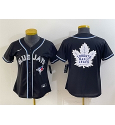 Youth Toronto Blue Jays   Leafs With White Leafs Logo 2026 Fashion Replica Black Out Stitched Baseball Jersey