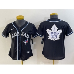 Youth Toronto Blue Jays   Leafs With White Leafs Logo 2026 Fashion Replica Black Out Stitched Baseball Jersey