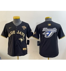 Youth Toronto Blue Jays Team Big Logo Black Gold 2025 American League Champions Limited Stitched Baseball Jersey Youth Toronto Blue Jays Team Big Logo Black Gold 2025 American League Champions Limited Stitched Baseball Jersey