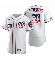 Men Washington Nationals 31 Max Scherzer Men Nike White Fluttering USA Flag Limited Edition Flex Base MLB Jersey