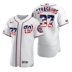 Men Washington Nationals 37 Stephen Strasburg Men Nike White Fluttering USA Flag Limited Edition Flex Base MLB Jersey