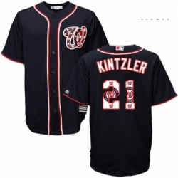 Mens Majestic Washington Nationals 21 Brandon Kintzler Authentic Navy Blue Team Logo Fashion Cool Base MLB Jersey 