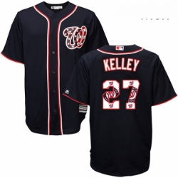 Mens Majestic Washington Nationals 27 Shawn Kelley Authentic Navy Blue Team Logo Fashion Cool Base MLB Jersey