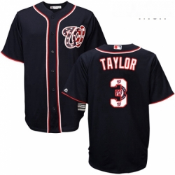 Mens Majestic Washington Nationals 3 Michael Taylor Authentic Navy Blue Team Logo Fashion Cool Base MLB Jersey