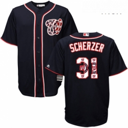 Mens Majestic Washington Nationals 31 Max Scherzer Authentic Navy Blue Team Logo Fashion Cool Base MLB Jersey