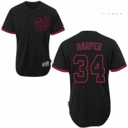 Mens Majestic Washington Nationals 34 Bryce Harper Authentic Black Fashion MLB Jersey