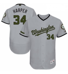 Mens Majestic Washington Nationals 34 Bryce Harper Grey Memorial Day Authentic Collection Flex Base MLB Jersey