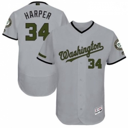 Mens Majestic Washington Nationals 34 Bryce Harper Grey Memorial Day Authentic Collection MLB Jersey Flex Base 