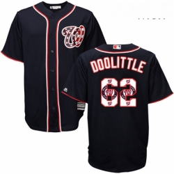 Mens Majestic Washington Nationals 62 Sean Doolittle Authentic Navy Blue Team Logo Fashion Cool Base MLB Jersey 