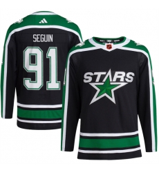 Men Dallas Stars 91 Tyler Seguin Black 2022 23 Reverse Retro Stitched Jersey