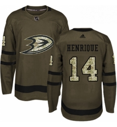 Mens Adidas Anaheim Ducks 14 Adam Henrique Authentic Green Salute to Service NHL Jersey 