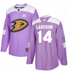 Mens Adidas Anaheim Ducks 14 Jacob Larsson Authentic Purple Fights Cancer Practice NHL Jersey 