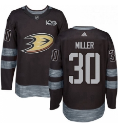 Mens Adidas Anaheim Ducks 30 Ryan Miller Authentic Black 1917 2017 100th Anniversary NHL Jersey 