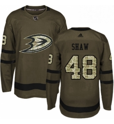 Mens Adidas Anaheim Ducks 48 Logan Shaw Premier Green Salute to Service NHL Jersey 