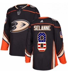 Mens Adidas Anaheim Ducks 8 Teemu Selanne Authentic Black USA Flag Fashion NHL Jersey 