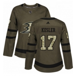 Womens Adidas Anaheim Ducks 17 Ryan Kesler Authentic Green Salute to Service NHL Jersey 