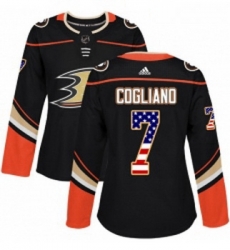 Womens Adidas Anaheim Ducks 7 Andrew Cogliano Authentic Black USA Flag Fashion NHL Jersey 