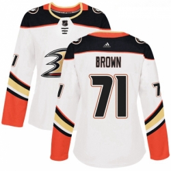 Womens Adidas Anaheim Ducks 71 JT Brown Authentic White Away NHL Jersey 