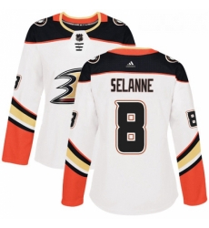 Womens Adidas Anaheim Ducks 8 Teemu Selanne Authentic White Away NHL Jersey 