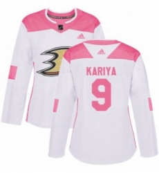 Womens Adidas Anaheim Ducks 9 Paul Kariya Authentic WhitePink Fashion NHL Jersey 