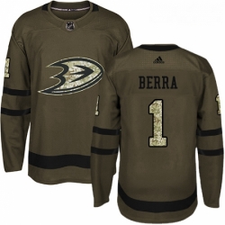 Youth Adidas Anaheim Ducks 1 Reto Berra Premier Green Salute to Service NHL Jersey 