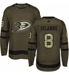 Youth Adidas Anaheim Ducks 8 Teemu Selanne Premier Green Salute to Service NHL Jersey 