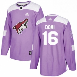 Mens Adidas Arizona Coyotes 16 Max Domi Authentic Purple Fights Cancer Practice NHL Jersey 