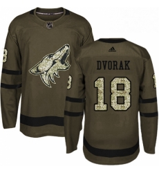 Mens Adidas Arizona Coyotes 18 Christian Dvorak Premier Green Salute to Service NHL Jersey 