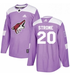 Mens Adidas Arizona Coyotes 20 Dylan Strome Authentic Purple Fights Cancer Practice NHL Jersey 