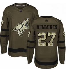 Mens Adidas Arizona Coyotes 27 Teppo Numminen Premier Green Salute to Service NHL Jersey 