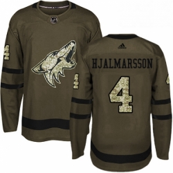 Mens Adidas Arizona Coyotes 4 Niklas Hjalmarsson Premier Green Salute to Service NHL Jersey 