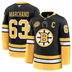 Men Boston Bruins 63 Brad Marchand Black 100th Anniversary With C Patch Stitched Hockey Jersey