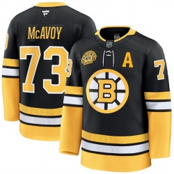 Men Boston Bruins 73 Charlie McAvoy Black 100th Anniversary With Patch Stitched Hockey Jersey