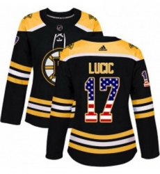 Womens Adidas Boston Bruins 17 Milan Lucic Authentic Black USA Flag Fashion NHL Jersey 